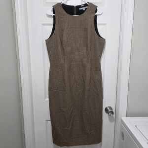 ANTONIO MELANI Tan and Black Glen Plaid Midi Sheath Dress